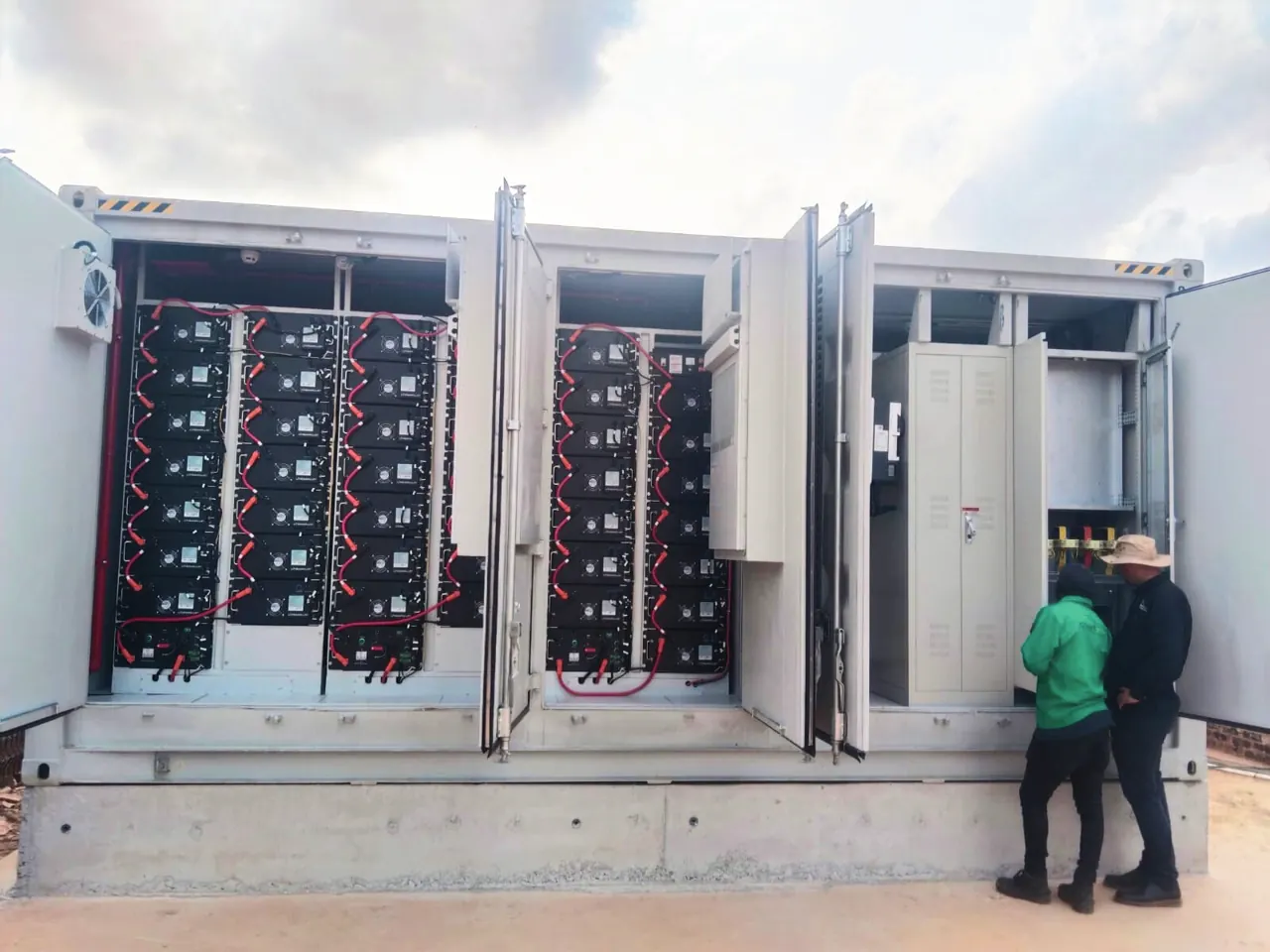 2.5MW solar PV and 3MWh BESS at an industrial park microgrid in the Lanseria area: open battery storage cabinets